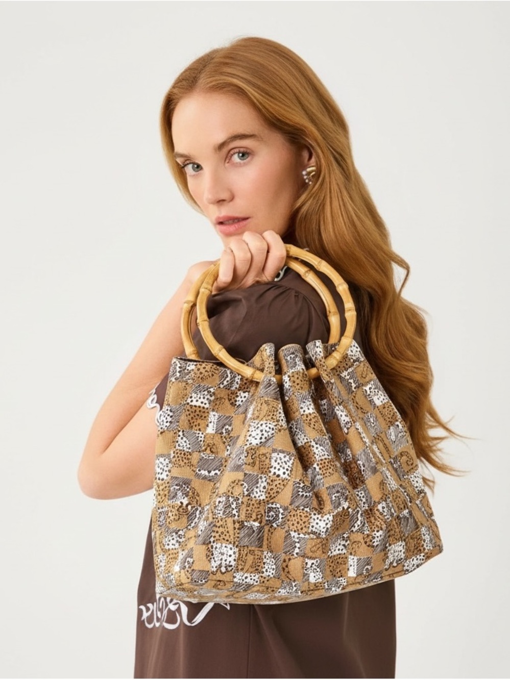 🐆 Lilly Pulitzer NWT Bamboo Bag Iced Latte Lil Cheetah Checks 🐆